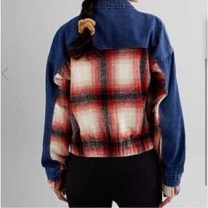 BKE denim jacket with plaid wool blend back detail M